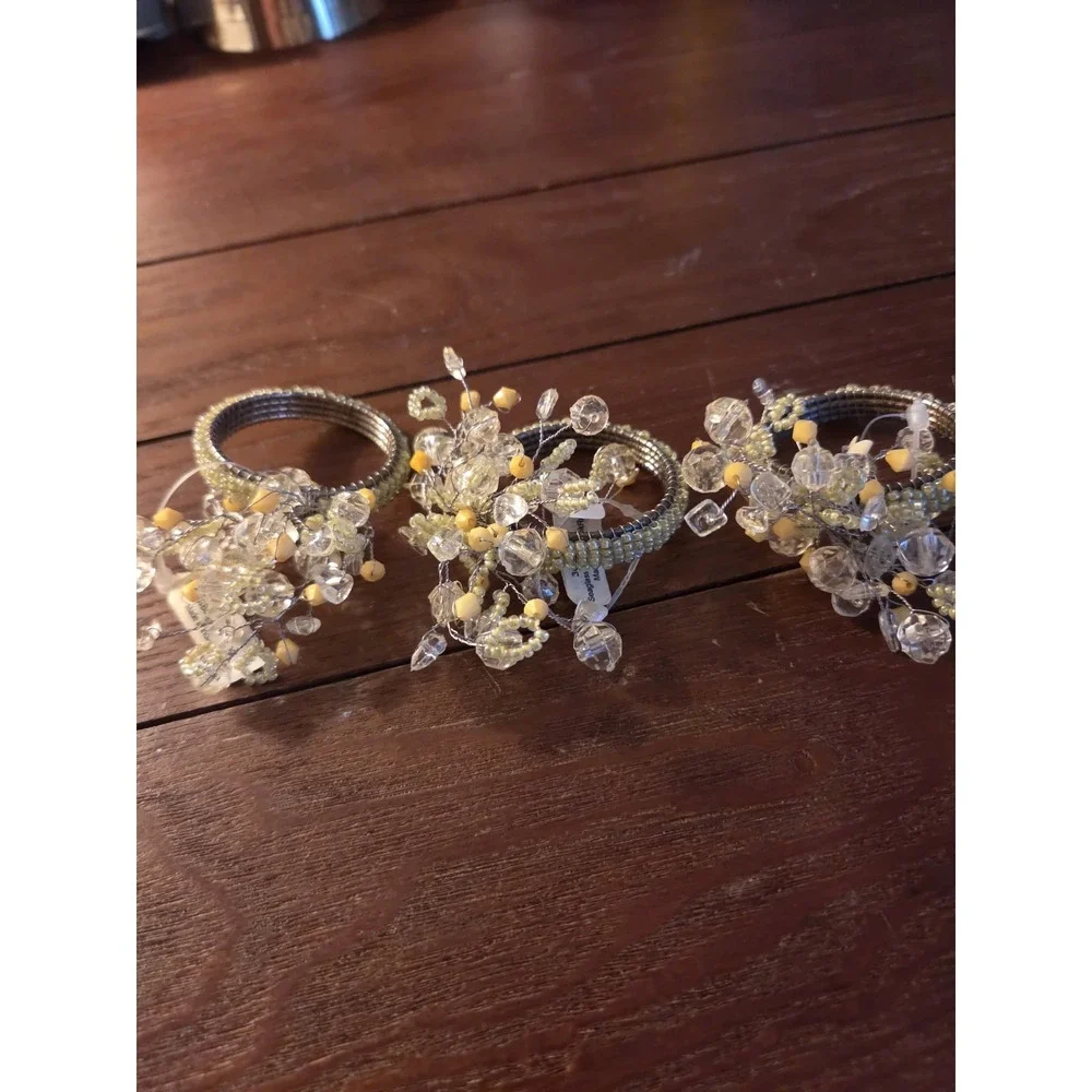 Crate & Barrel Gold & Brown Beaded Napkin Rings Set Of 3